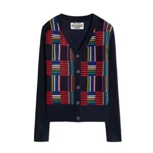 Tory Burch Merino Wool Blend Plaid Patchwork Cardigan Sweater Small